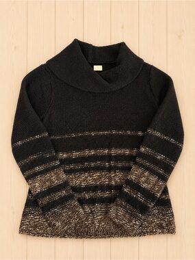 LOFT Y2K Black Brown Cowl Neck Striped Alpaca Wool Sweater XS